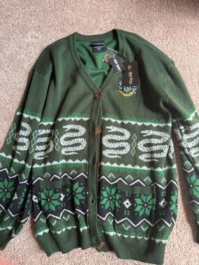 Warner Bros. Green Fair Isle Slytherin Cardigan Sweater